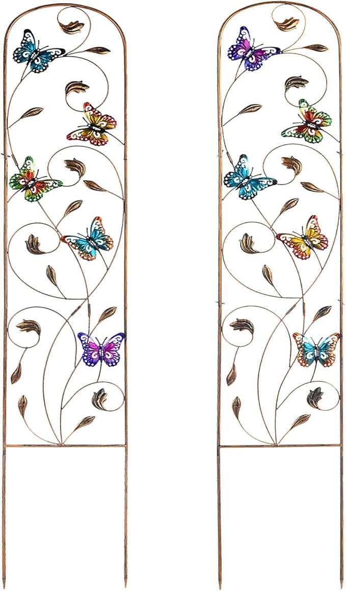 SUNNYPARK Set of 2 Butterfly Metal Garden Trellis for Climbing Plants Decorative Vegetables Flowers Vine Trellis for Outdoor Patio 60'' H x 11'' W