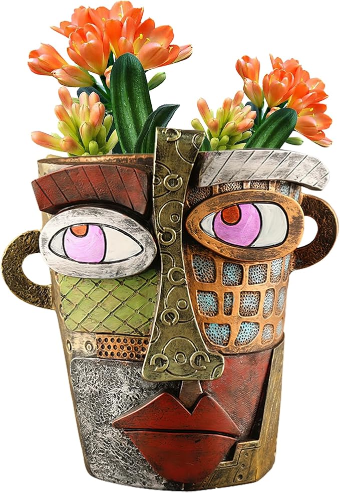 Abstract Face Planters Pots HeadUnique Head Planter for Indoor PlantsFunny Face Flower PotColorful Plant Pots for Outdoor Garden Decor and Home Art Decoration(Classic)