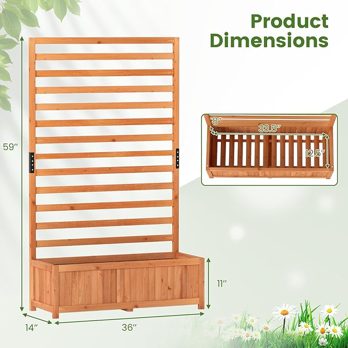 Raised Garden Bed Fir Wood Elevated Planter with Climbing Trellis &amp Fitted Liner All-in-One Planter for Patio Balcony Rooftop Sunroom Outdoor Urban Gardeners &amp Plant Lovers Orange ﻿ (1)