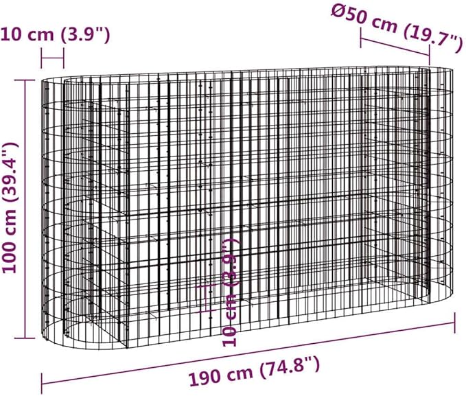 Galvanized Gabion Raised Bed 74.8×74.8×39.4 Silver Weatherproof Outdoor Planter &amp Patio Privacy Screen