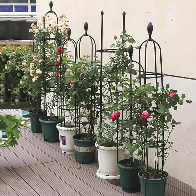 Garden Obelisk Trellis for Climbing Plants 2FT/3FT/4FT/5FT Rose Bush Round Trellis for Pots Rustproof Metal Plant Flower Trellises Thickened Tube Plant Tower Trellis for Clematis Vine Support Outdoor