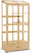Macrout Cold Frame Greenhouse Tall Wooden Greenhouse for Outdoor Indoor Use with Polycarbonate Panels 3 Tier Garden Cold Frame with Drawer and Shelves 0864 (Natural)