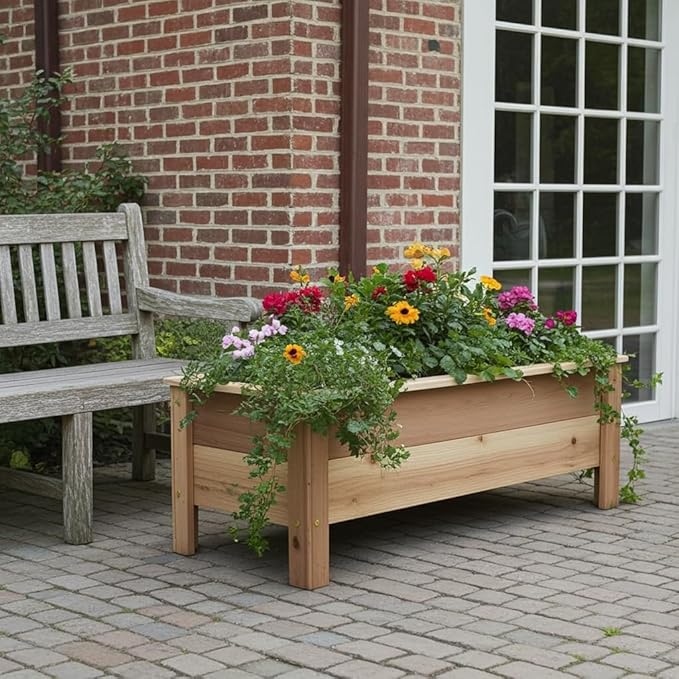 Cedar Raised Garden Bed Planter Box with Legs – Heavy Duty Outdoor Wooden Planter for Vegetables &amp Flowers No Bending Elevated Design Custom Size Handmade in USA (18in x 15.5in x 16in)