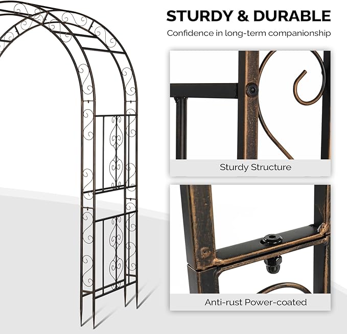Outvita Garden Arch Arbor Heavy Duty Metal Arbour Archway Decorative Frame Stand Trellis for Wedding Ceremony Party Plant Climbing Rose Vines Lawn Courtyard Patio Bronze