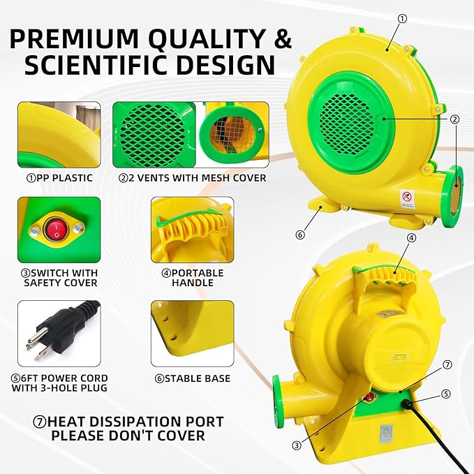 480W+950W Powerful Air Blower Portable Electric Blower Fan Pump Perfect for Inflatable Spray Painting Booth Bounce House Bouncy Castle Jumper Water Slid Blower Corded