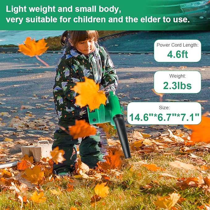 Corded Electric Leaf Blower2 in 1 Small Handheld Lightweight Sweeper/Vacuum110V 400W Portbale Blower for Leaf/Snow/Dust Blowing (Green)