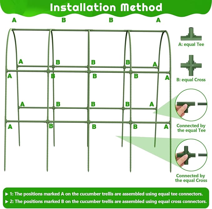 Cucumber Trellis for Raised Bed Garden U-Shape Arch Trellis for Climbing Plants Outdoor Metal Vegetables Trellis with Netting Garden Trellis for Cucumber Plants Sweet Pea Bean