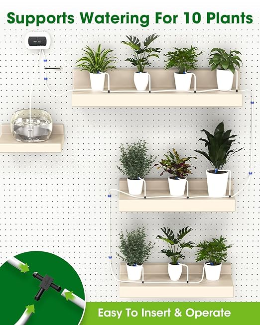 Automatic Watering System for Potted Plants[Wi-Fi &amp App Control] Smart Plant Watering Devices for Indoor Outdoor Automatic Drip Irrigation System Device Kit-USB ChargingWater 10 Plants