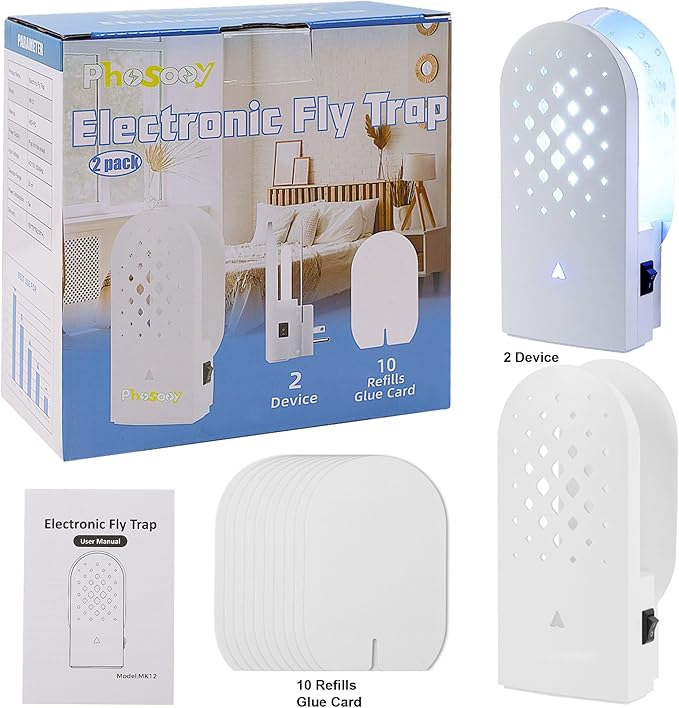 2 Packs Plug-in Mosquito Traps with 10 Glue Boards Indoor Wall Insect Catchers with 365nm Blue-Violet Lights for Mosquitos Moths Fruit Flies Gnats and Other Small Flying Bugs