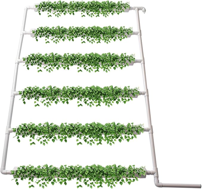 Wall-Mounted Hydroponic Grow Kit Hydroponics Planting System with Water Pump Pump Timer 6 Food-Grade PVC-U Pipes 1 Layers 54 Plant Sites Nest Basket and Sponge for Leafy Vegetable