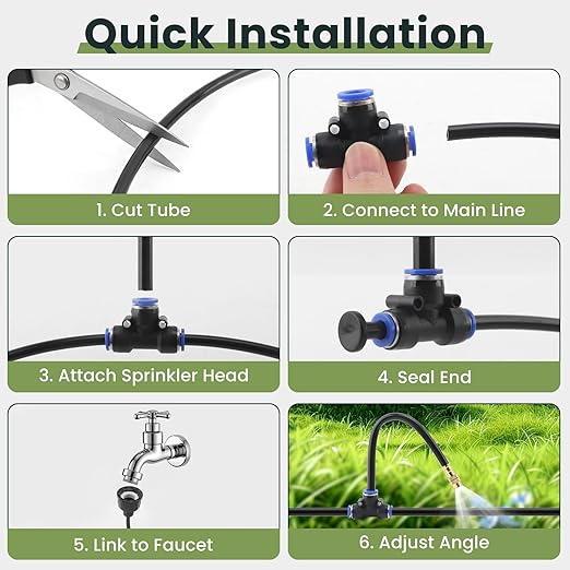 Automatic Drip Irrigation Kits - Garden Watering System with 360° Bendable Spray Adjustable Copper Atomizing Nozzles for Yard Lawn Raised Bed Greenhouse Potted Plants (15 Nozzles 50FT Hose)