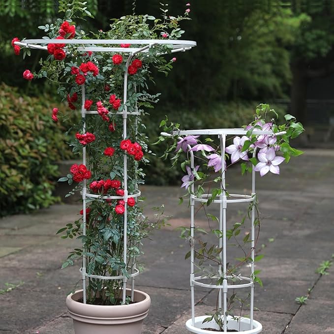 Outdoor Garden Trellis for Climbing Plants and Flowers Indoor Tower Frame Easy to Assemble Rustproof Garden Obelisk Trellis for Backyard Patio 110cm 145cm 180cm 215cm(White4.6ft)