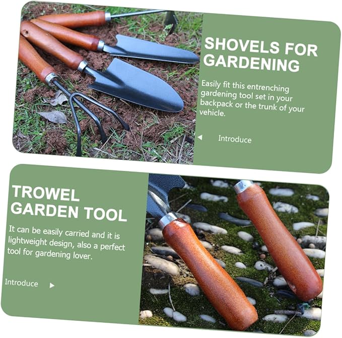 Garden Tool Set 4pcs Mini Gardening Shovel Hand Trowel Narrow Shovel Hand Rake Double-use Hoe with Scoop for Flower Planting and Soil Digging