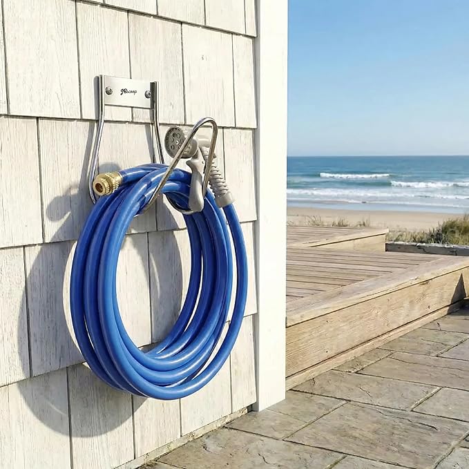 JBscoop Garden Hose Holder Stainless Steel Small Wall Mount Garden Hose Hook Ideal for Water Air Hydraulic Hose Ropes Extension Cords Heavy Duty &amp Rust Proof Size:6.3x7x6.3 Set of 1