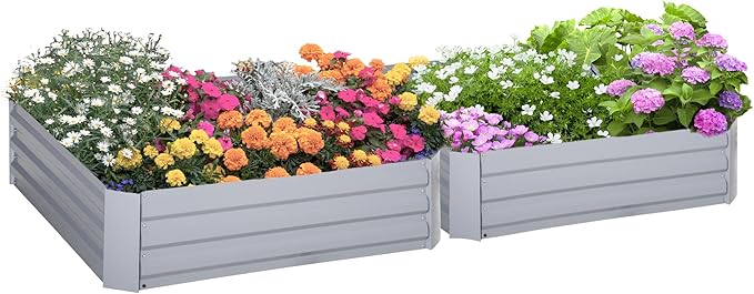 2 Pcs Galvanized Raised Garden Bed 3.3' x 3.3' x 1' Metal Planter Box for Growing Vegetables Flowers Herbs Succulents Gray
