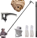 3 PCS Wasp Nest Removal Tool Set 100 Inch Extendable Pole with 3-Edge Scraper Beekeeper Hat &amp Leather Gloves for Safe Removal of Hornet Wasp &amp Bee Nests