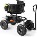 Rolling Garden Cart Rolling Workseat with 4 Wheels Tool Tray Removable Cushion Storage Basket Handles Adjustable Height &amp 360 Swivel Work Seat Gardening Stool for Patio Lawn Garden Yard Bl