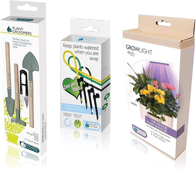 Plant Grow &amp Groom 3 Pc Kit (Grooming Tools + 4-Spike Watering Kit + Grow Light)