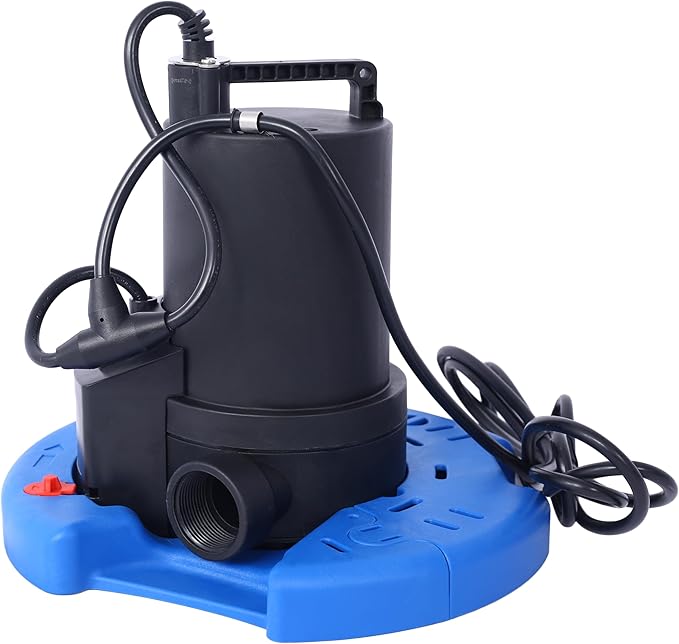 1/4 HP Automatic Swimming Pool Cover Pump 120 V Submersible with 3/4 Check Valve Adapter1850 GPH Water Removal for Pool Hot Tubs Rooftops Water Beds and more