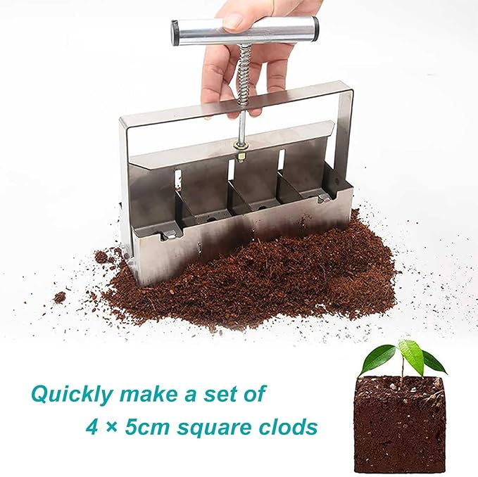 Dxcaicc Soil Blocker Stainless Steel Auxiliary Planter with 3 Accessories to Quickly Make A Set of 4 * 5Cm Soil Blocks