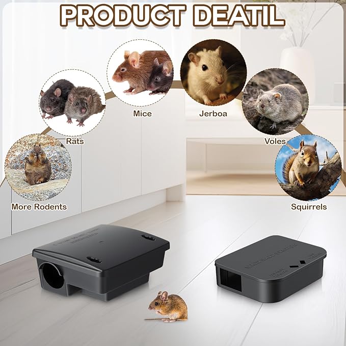 8 Pack Key Required Rat Station Box 2 Large &amp 6 Compact Outdoor Mouse Bait Stations Box Lockable Weather Resistant Bait Boxes for Indoor &amp Outdoor