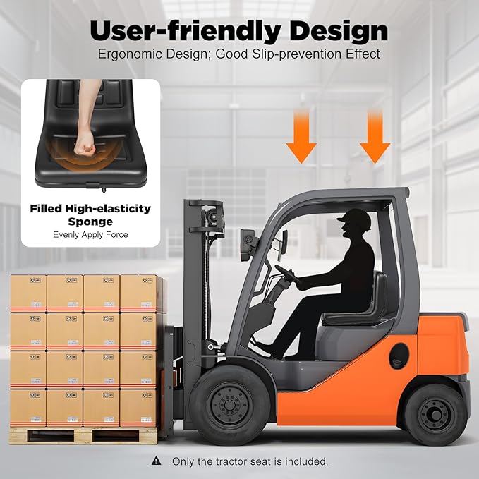 Universal Forklift Seat Garden Lawn Mower Seat PVC Tractor Seat Excavator Seat 0-6.3 Adjustable Waterproof Scratch-Resistant Replacement Seats Fits Excavator Backhoe Dozer Telehandler