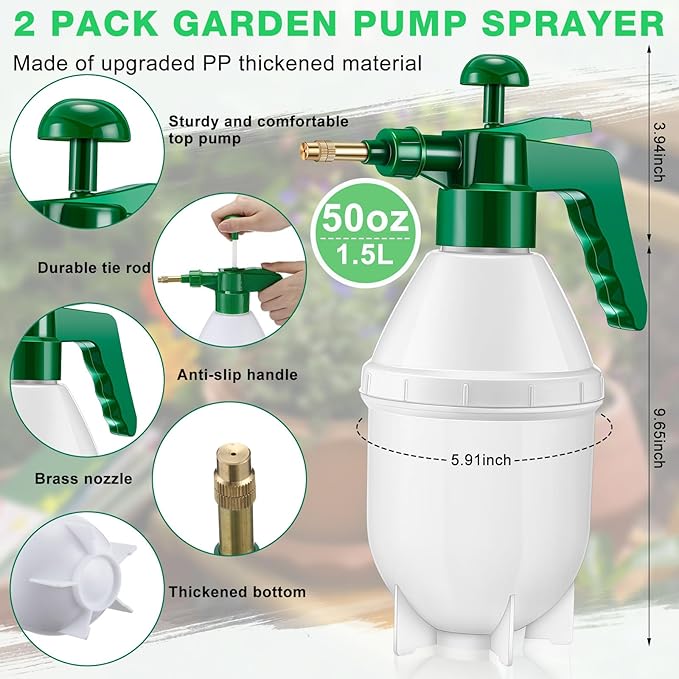 2 Pcs 50 oz Handheld Pump Spray Bottle Garden Mister Spray Bottles Lawn Pressure Hand Pump Sprayer with Adjustable Nozzle for Chemicals Watering Weeds Plants and Cleaning (Green)