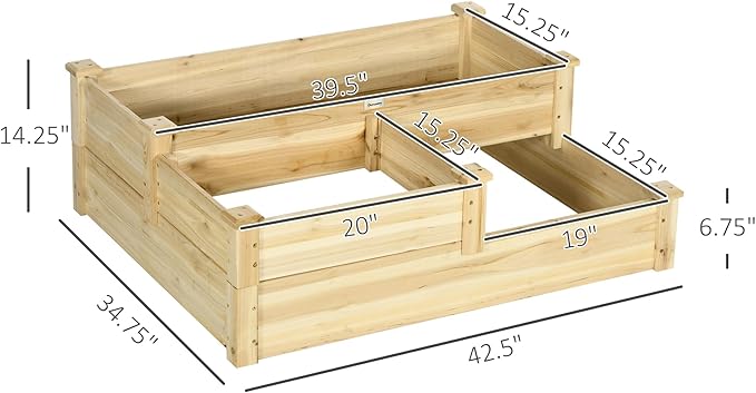 Outsunny 3 Tier Raised Garden Bed Outdoor Planter Box Wooden Garden Box with Open Bottom for Growing Vegetables Herbs Flowers 42.5 x 34.75 x 14.25 Natural