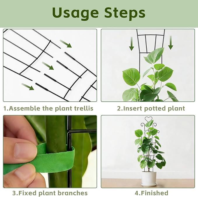 Trellis for Climbing Plants Indoor 4 Pack 31'' Metal Plant Trellis Indoor for Potted Plants Sturdy Plant Support Outdoor for Ivy Pothos Monstera Hoya Flower Vine Heart Shape