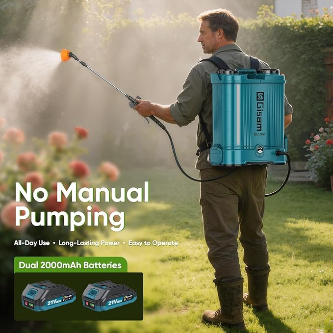 5.3Gal Battery Powered Backpack Sprayer 120PSI Adjustable Pressure Electric Sprayer Dual Batteries Telescopic Wand &amp Corrosion-Resistant Wand 5 Nozzles Sprayer for Planting Lawn Yard Garden