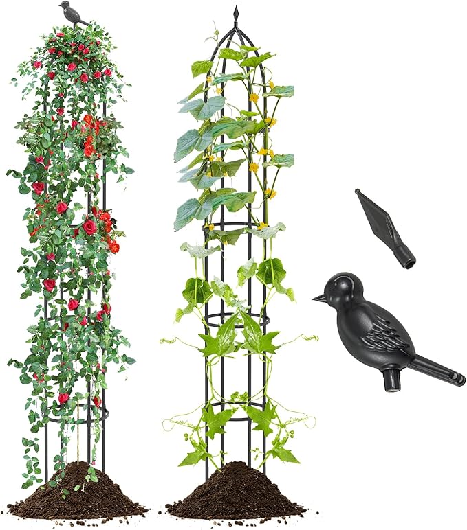 Happygrill Garden Trellis for Climbing Plants 78” Tall Metal Obelisk Trellis w/Adjustable Height Gloves Cable Ties 2 in 1 Plant Cages &amp Supports for Flowers Vegetables Vines Indoor Outdoor