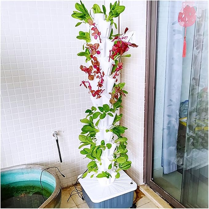Hydroponic Tower Growing Sytem Garden Hydroponic Growing System Vertical Tower Kit Vertical Greenhouse Garden Indoor Hole Hydroponics Tower Gardening Installation Planter System Easy to Inst