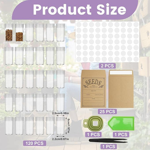 120 Slots Seed Storage Box with 25 Envelopes and Tools Large Sturdy Storage Organizer for Garden Plant Seeds Seed Bank with Zipper Label Funnel Tweezers Tray (Seeds Not Included)