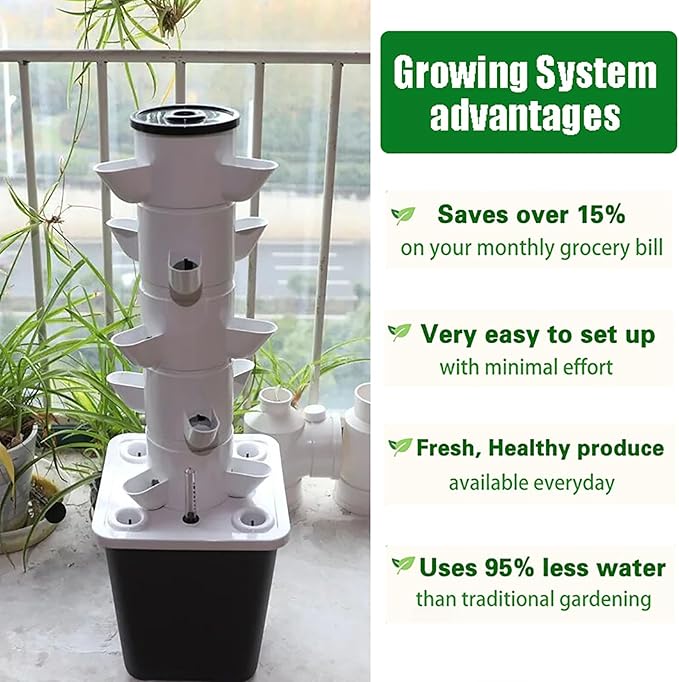 Hydroponic Growing System Kit30-Plants Indoor Vertical Tower Garden Kitsmart Germination Kit Vegetable with Pump for Herbs Fruits and Vegetables(30 Holes White)