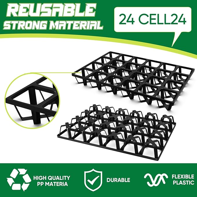 Baderke 6 Pack Flower Pot Moving Tray 24 Cell Square Nursery Pot Tray Plastic Planting Pot Carrying Trays for Moving Nursery Pot for Planting Propagation Germination Plugs Indoor Gardening