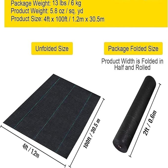 Woven Landscape Barrier 5oz 4FT x 100FT Double Layer Ground Cover - Weed Control Fabric for Garden Beds Landscaping &amp Plant Protection