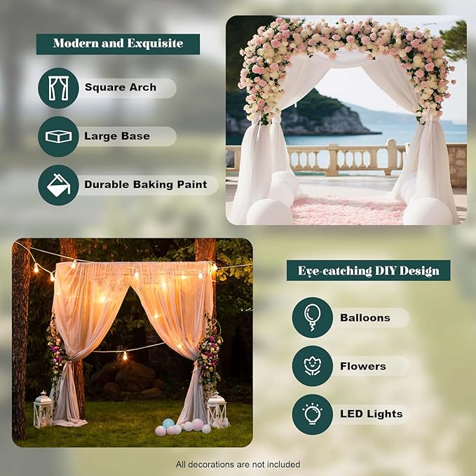 AOWUAEG 10 X 10 Feet Wedding Arches for CeremonyEasy Assembly Square Garden Trellis Arch Metal with Basesfor Weddings Quinceaneras Anniversary Party Birthday Photo Booth Background Decoration(Gold)