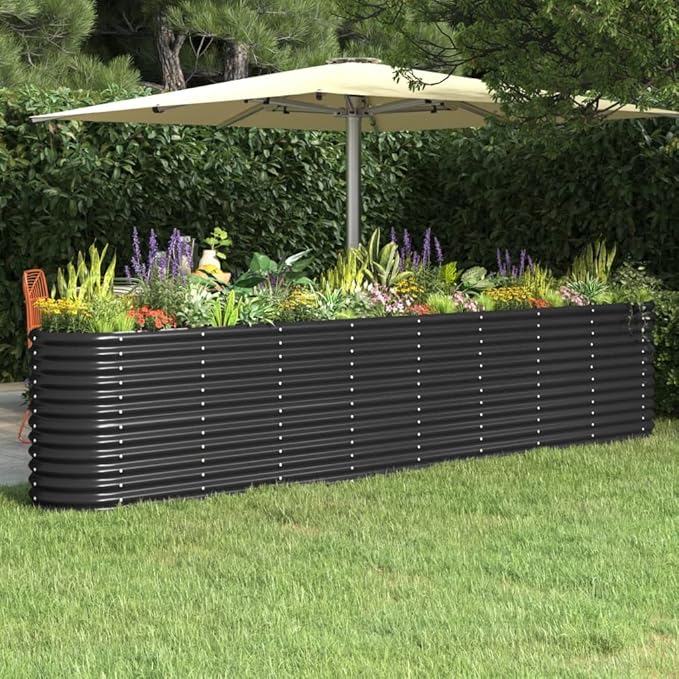 Garden Bed Large Metal Planter Box for Outdoor Vegetables Herb and Flower Planting - 130.7x15.7x26.8 Anthracite Powder-Coated Steel