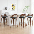 Counter Stools Set of 4 Counter Height Bar Stools with Walnut Crafts Bentwood Curved Back Upholstered Faux Leather Soft Cushion Seat Swivel Counter Chairs for Island/Pub (Black 26 Seat Height)