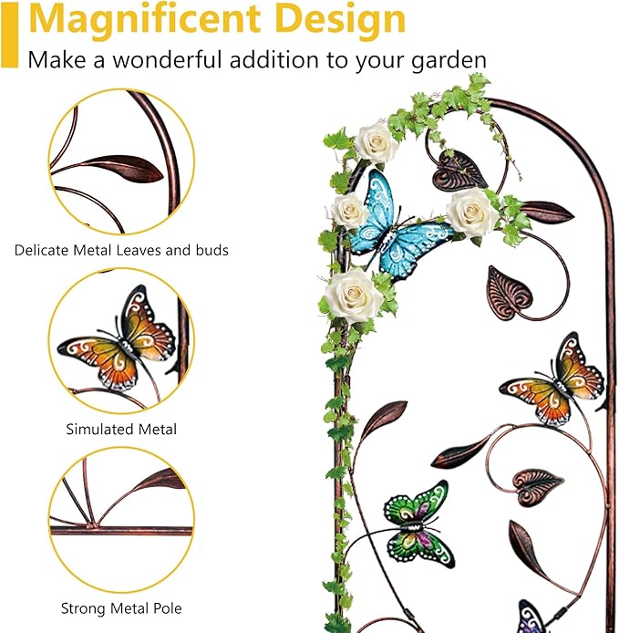 aboxoo Set of 4 Packs Butterfly Metal Garden Trellis for Climbing PlantsOutdoor Decorative Flowers Arch Fence Trellis for Outdoor PatioGardenLawnYardBackyardWall Brackets60'' H x 11'' W