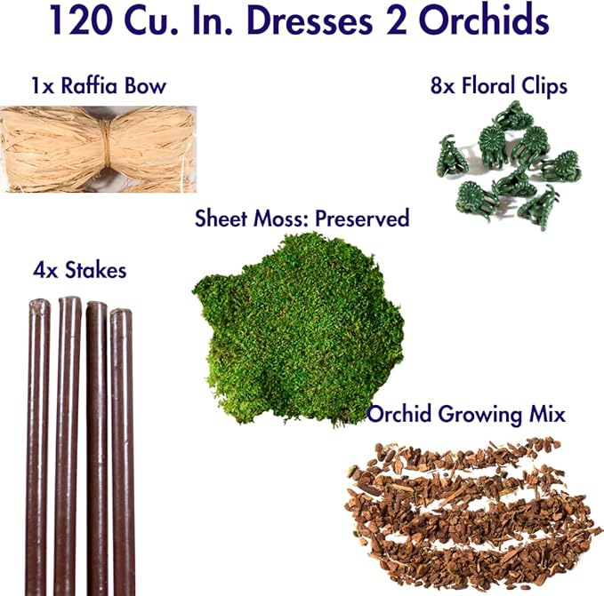 SuperMoss (90447) Orchid Potting Kit Complete Orchid Care Set with Preserved Moss Orchid Bark Floral Clips and Stakes 120 Cu. in. Sheet Moss Green