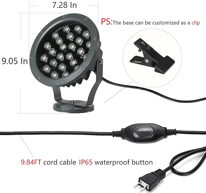 Outdoor LED Spotlight Waterproof Bright Outdoor Landscape Automatic Timer Mini Lawn Lamp 24W Graden Lights Lawn Decorative Lamp with Plug Flag Light Courtyard Facial Lighting Warm White
