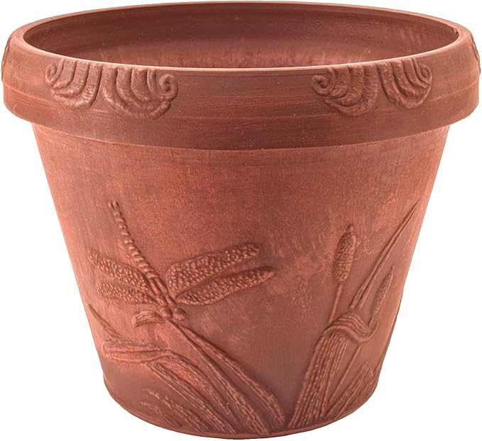 PSW Pot Collection Dragonfly Planter Pot for Indoor and Outdoor Plants and Gardens 12.5' by 10 Terra Cotta Color