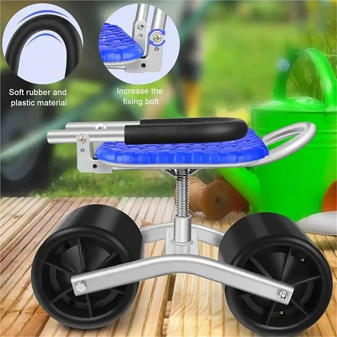 Rolling Garden Cart with Seat 360° Swivel Garden Work Seat on Wheels Adjustable Height Gardening Chair Outdoor Lawn Yard Patio Wagon Scooter(3-Weel)