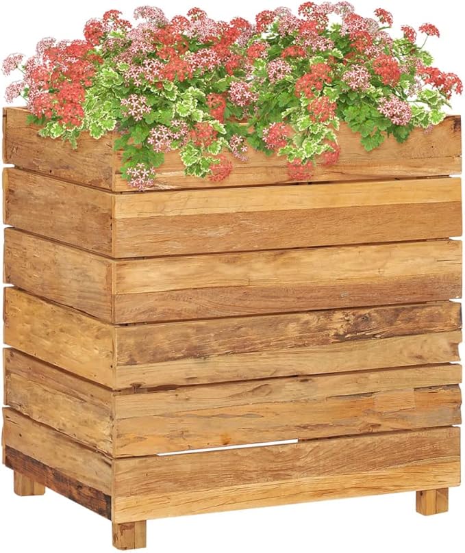 Raised Garden Bed Wooden Raised Bed Raised Garden Planter Box for Vegetables Flower Herb Gardening 19.7 x 15.7 x 21.7 Recycled Teak and Steel