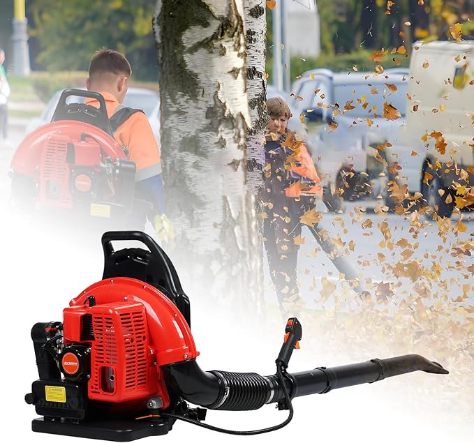 Backpack Leaf Blower 665 CFM Leaf Blower Gas Blower Electric Gas Leaf Blower for Lawn Care 1.7L Fuel Tank Leaf Blower 2-Stroke Engine 63CC High Strength Snow Blower for Yard Snow Debris (Red)