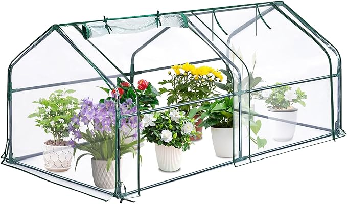 Mini Greenhouse for OutdoorPortable Greenhouse Outdoor Garden w/ Roll-up Zipper DoorWaterproof &amp UV Protected Green House for Outside Garden Patio Backyard71x36x36