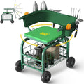 Suntee Garden Seat with Wheels Rolling Gardening Stool with 360° Swivel Seat &amp BackrestTool Storage Basket &amp Back Tool Pouch Adjustable Handle Outdoor Gardening Scooter Garden Cart for Se