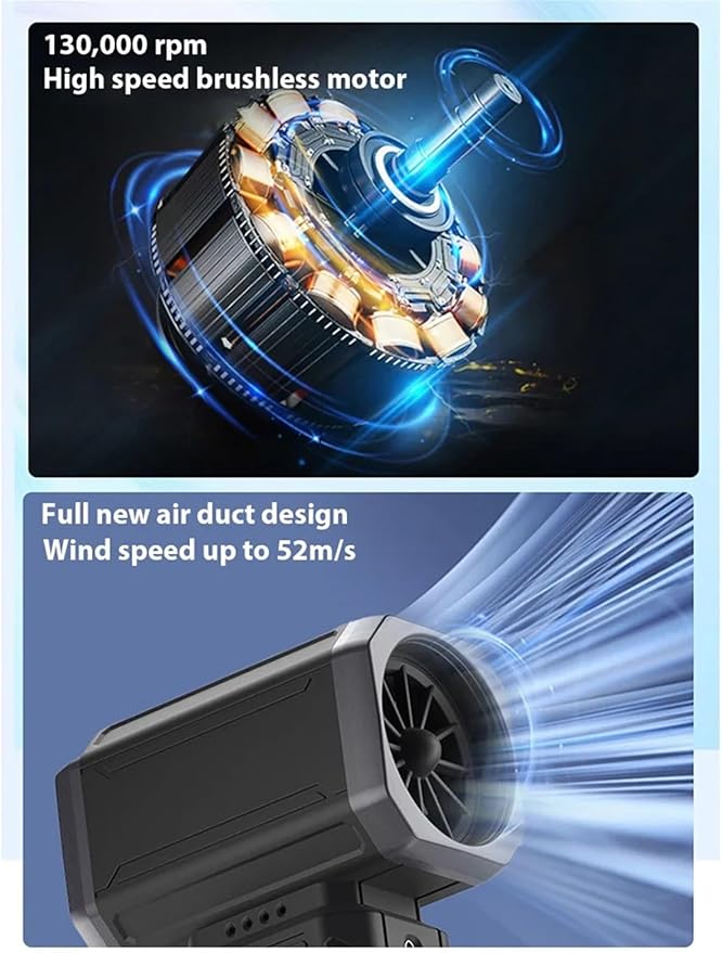 130000RPM Turbo Jet Fan Wind Speed 52m/s Brushless Motor Handheld Duct Fan High-Performance Cyclone Turbo Electric Air Blower