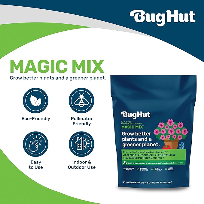 BugHut Magic Mix Peat Free Organic Potting Soil for Indoor Plants and Outdoor – Nutrient-Rich Garden Soil for Vegetables Fruits Herbs and Flowers – Potting Mix Moisture Retaining 5 lb Bag